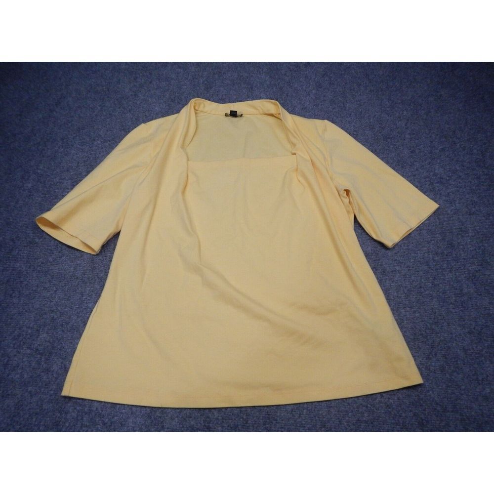 Lafayette 148 Blouse Top Women's Plus Size‎ 1X Yellow Square Neck Short Sleeve*